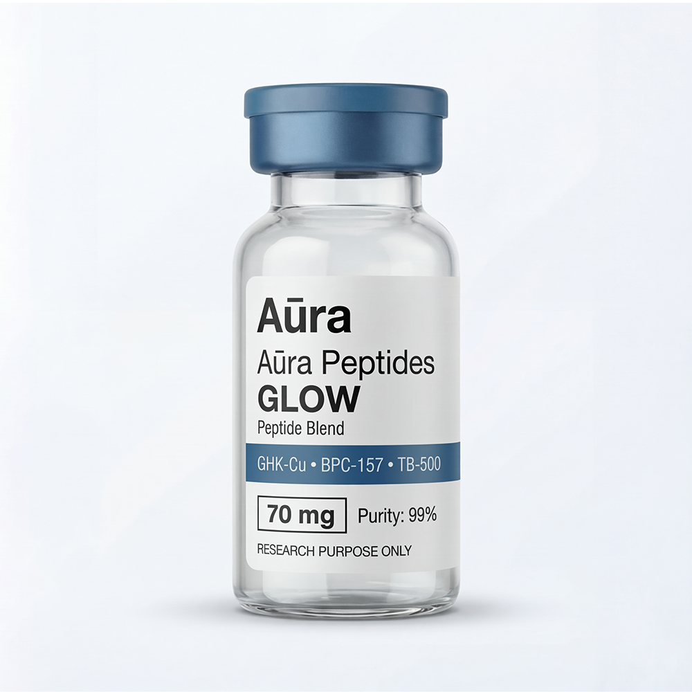 Aura Peptides Glow peptide supplement for skin radiance and glow enhancement.