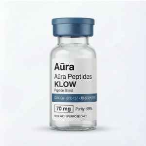 Aura Peptides KLOW bottle with peptide blend for skin and health benefits.