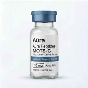 Aūra Peptides MOTS-C mitochondrial peptide supplement bottle.