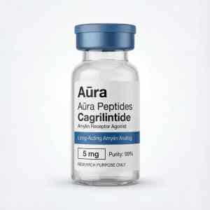Aūra Peptides Cagrilintide supplement bottle for weight management.