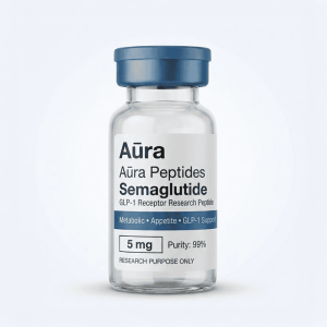 Aūra Peptides Semaglutide 5mg for weight management and metabolic support. High purity GLP-1 recepto.